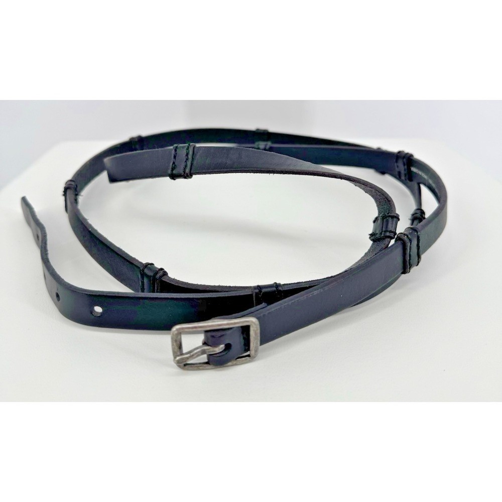 J.Jill Black Genuine Leather Wrap Belt 78" Double Loop Skinny Adjustable